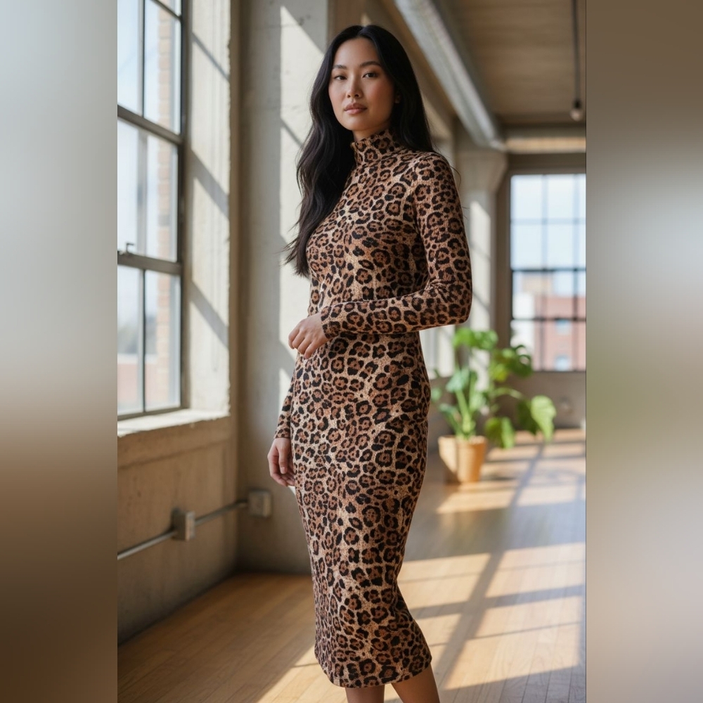 AFRM Leopard Print Long Sleeve Dress - S/P